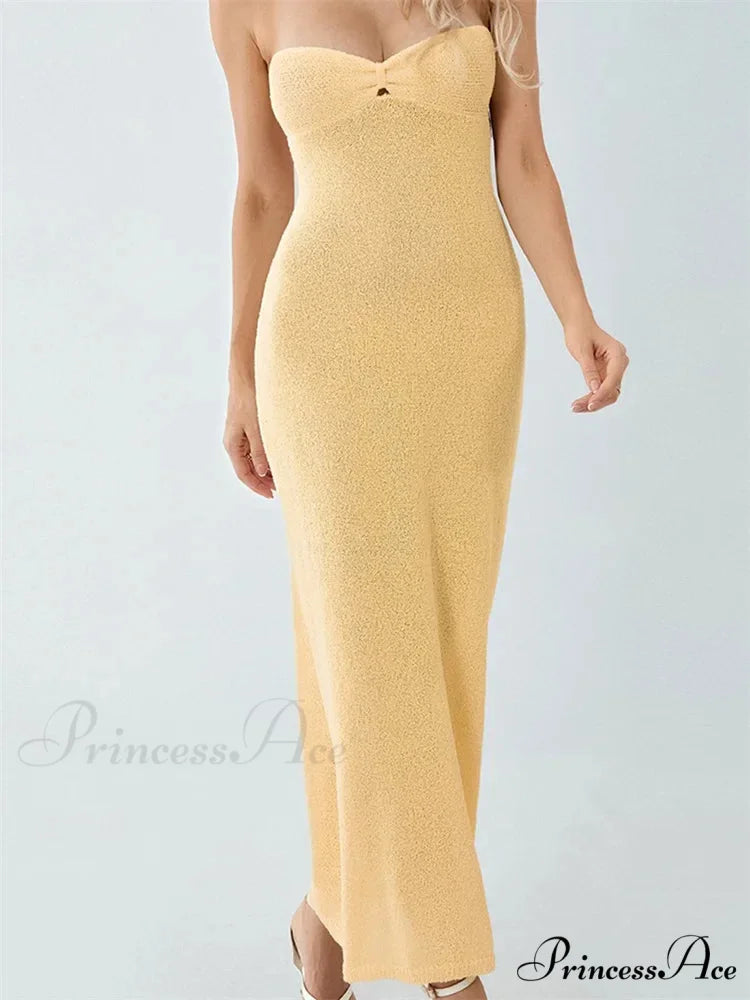 Sexy Women Knitted Tube Strapless Off Shoulder Solid Summer Tie-up Backless Beach Female Vestidos