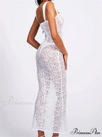 Sexy Women Lace Floral Sling Mesh See-Through Sleeveless Strap Low Cut Summer Backless Party Vestido