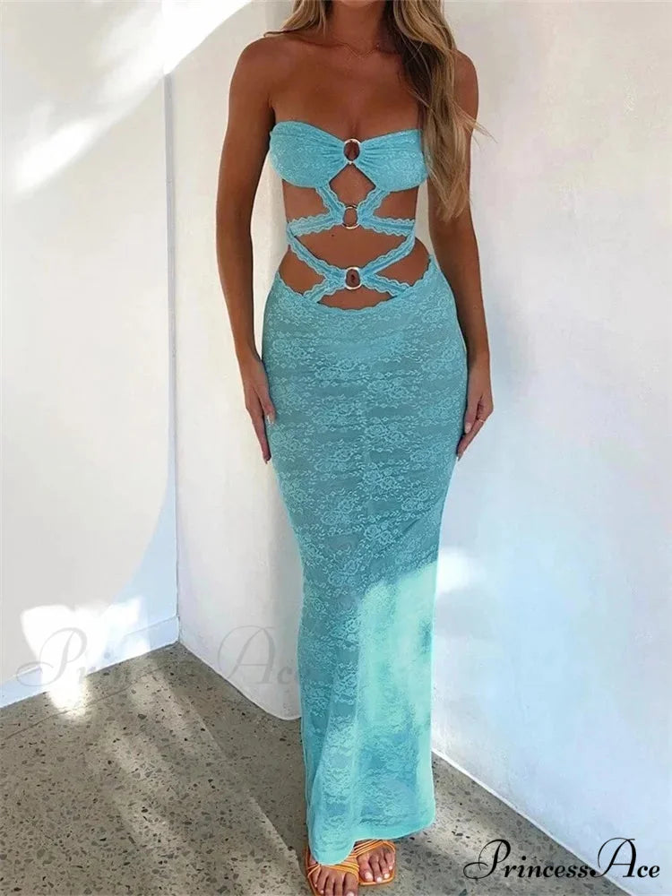 Sexy Women Lace Hollow-Out Strapless Off Shoulder Tube Summer Backless Fashion Party Female Vestidos