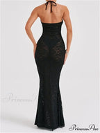 Sexy Women Lace Sexy Mesh See Through Summer Off Shoulder V-neck Halter Black Beach Female Vestidos