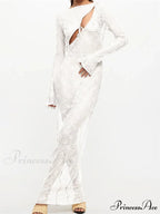 Sexy Women Lace Party Sleeve Crew Neck Front Hollow Out Cocktail Mesh See-Through Vestidos