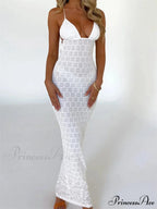 Sexy Women Mesh Sheer See Through Lace Patchwork Backless Deep V-neck Slim Fit Party Beachwear