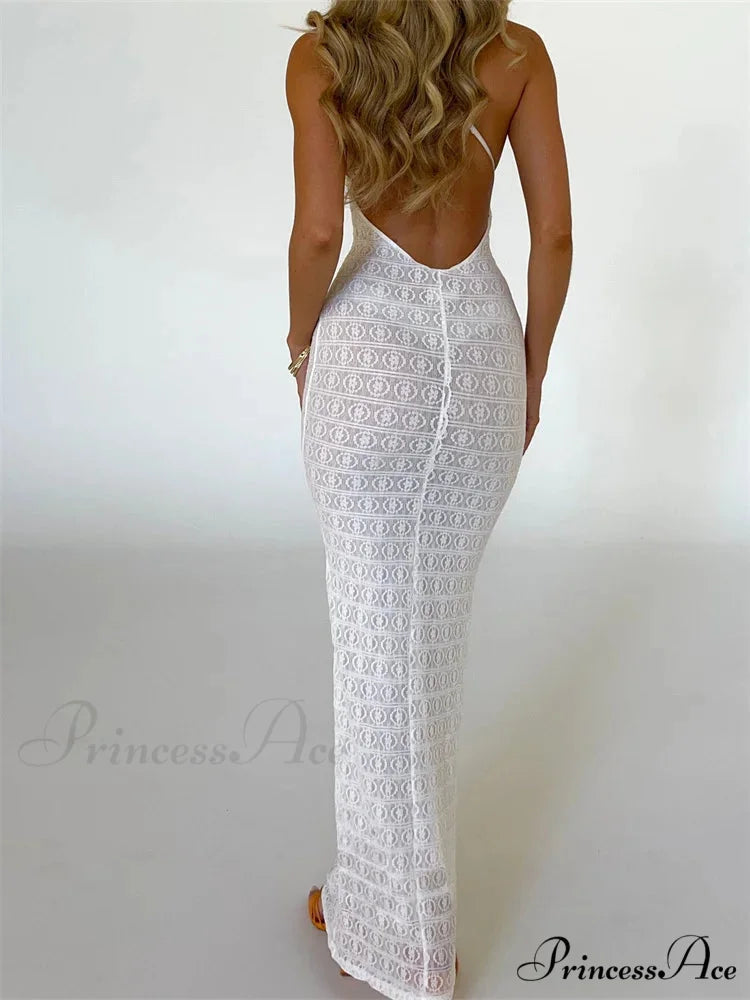 Sexy Women Mesh Sheer See Through Lace Patchwork Backless Deep V-neck Slim Fit Party Beachwear