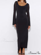 Sexy Women Mesh Sleeve Backless Ruched Lace-up Solid Color Party Female Irregular Hem Vestidos