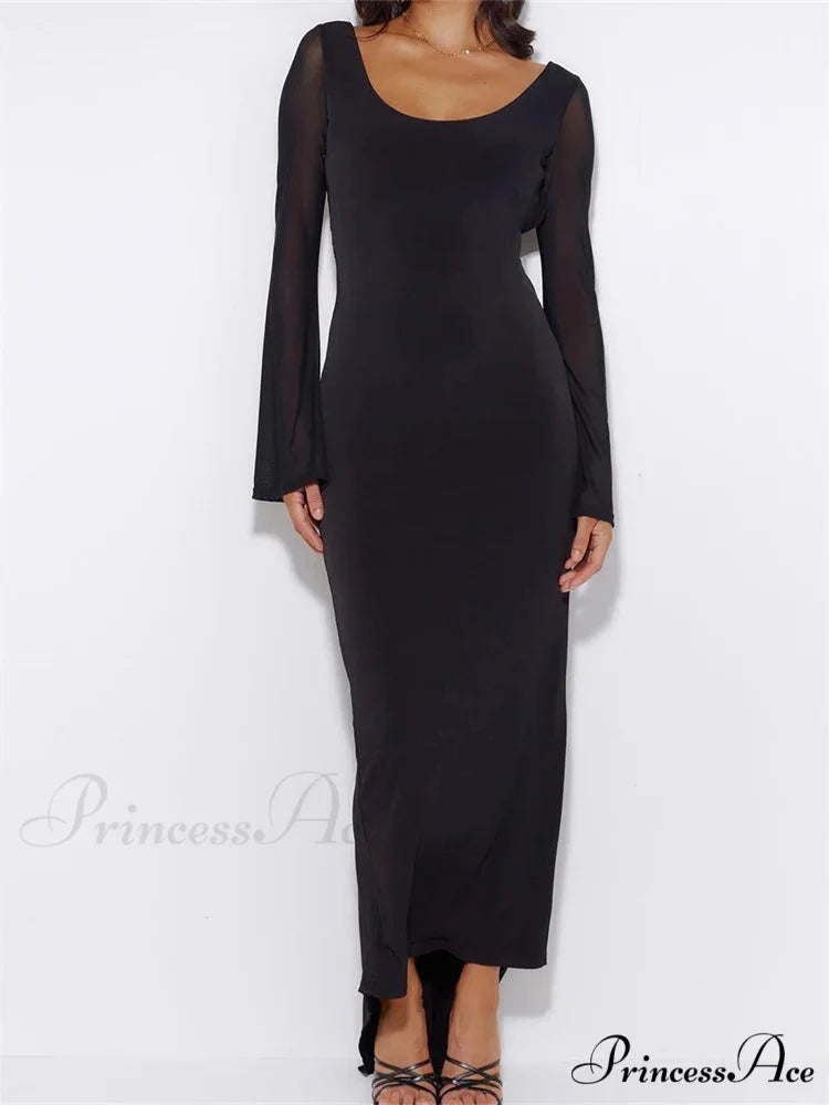 Sexy Women Mesh Sleeve Backless Ruched Lace-up Solid Color Party Female Irregular Hem Vestidos