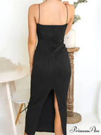 Sexy Women Ruched Sleeveless Slim Solid Summer Party Back Split Clubwear Female Vestido Outfits