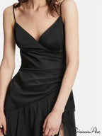 Sexy Women Side High Split Sleeveless Strap V-neck Lace Patchwork Summer Cocktail Party Vestido