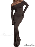 Sexy Women Slash Neck Off Shoulder Party Formal Spring Autumn Sleeve Slim Solid Female Vestidos