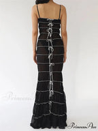 Sexy Women Sleeveless Casual Sling Spaghetti Strap See Through Tie-up Sexy Y2K Party Vestidos