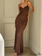 Sexy Women Summer Sleeveless Strap Backless V Neck Lace Floral Evening Party Female Vestidos