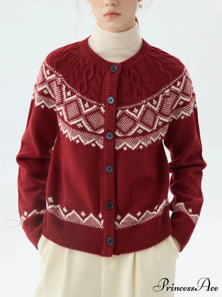 Sheep Wool Round Neck Cable Cardigan