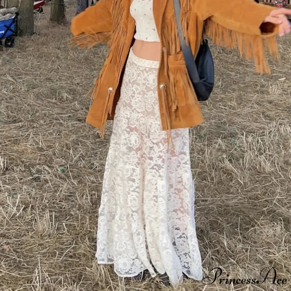 Sheer A-Line Antique Floral Transparent Skirt