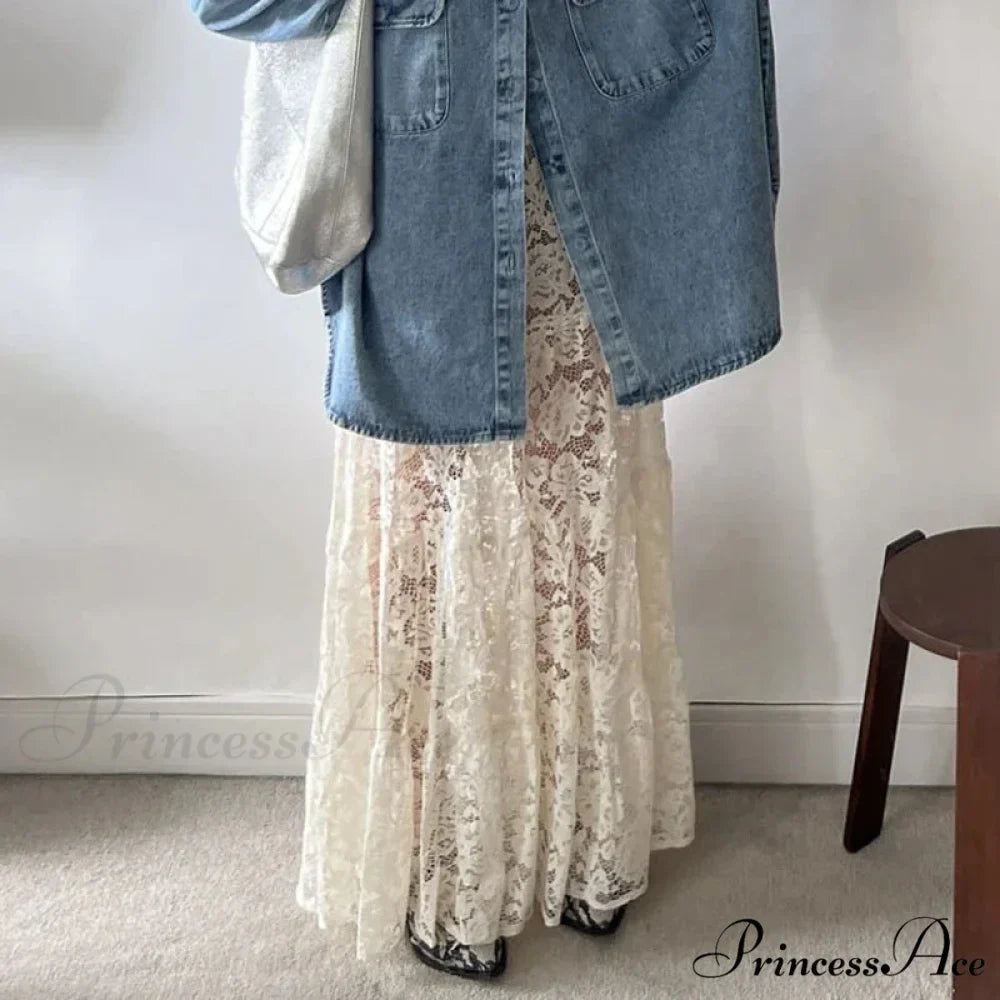 Sheer A-Line Antique Floral Transparent Skirt