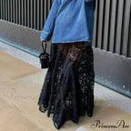 Sheer A-Line Antique Floral Transparent Skirt