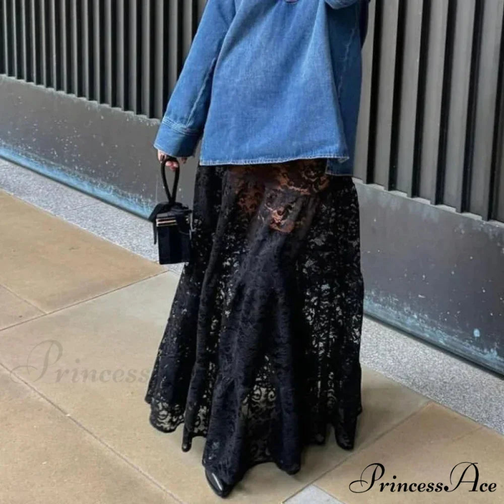 Sheer A-Line Antique Floral Transparent Skirt