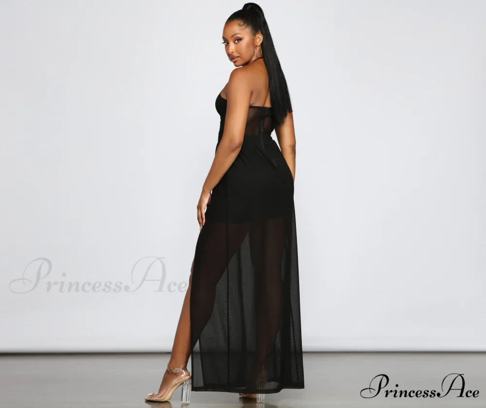 Sheer Appeal High Charming Slit Halter Dress