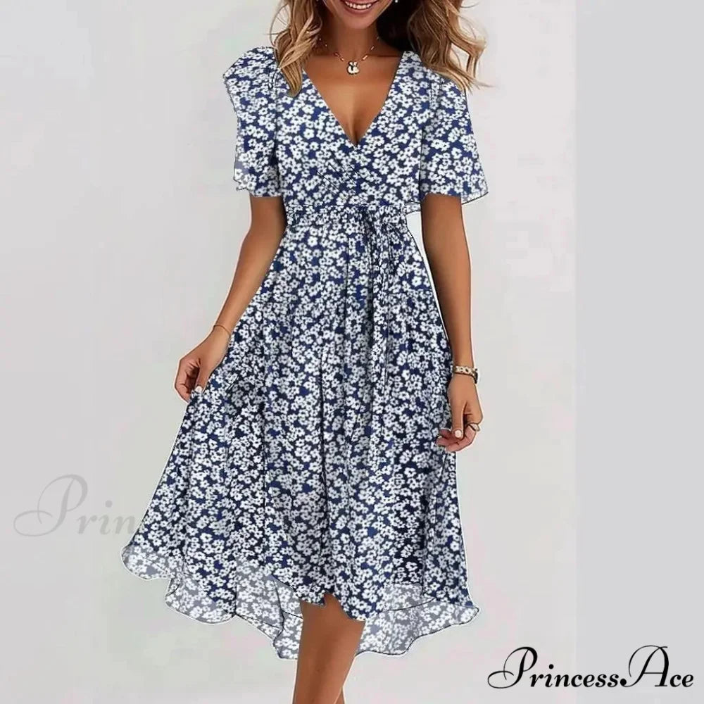 Sheer Blossom Pattern Plunging Neckline Dress