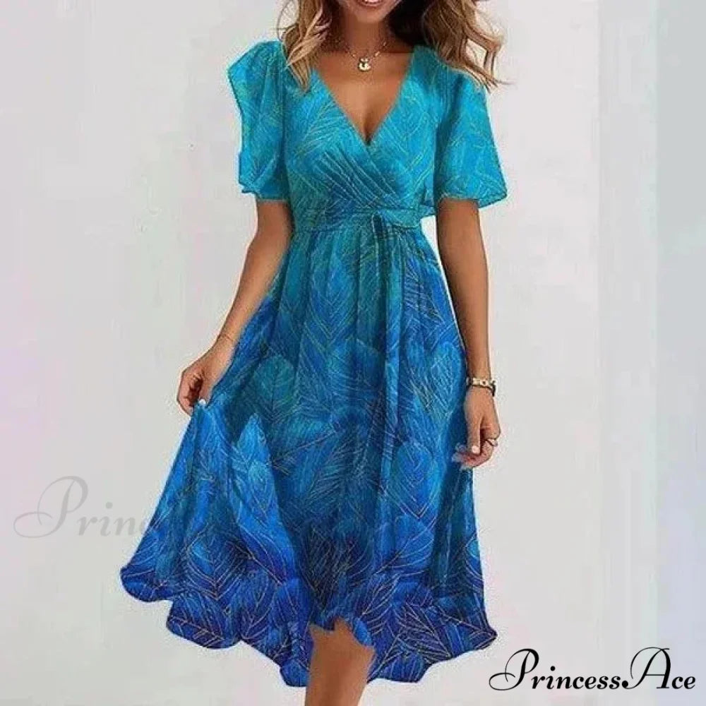 Sheer Blossom Pattern Plunging Neckline Dress