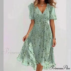 Sheer Blossom Pattern Plunging Neckline Dress