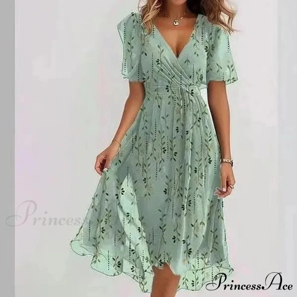 Sheer Blossom Pattern Plunging Neckline Dress
