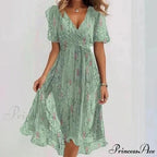 Sheer Blossom Pattern Plunging Neckline Dress