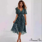 Sheer Blossom Pattern Plunging Neckline Dress