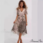 Sheer Blossom Pattern Plunging Neckline Dress