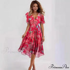 Sheer Blossom Pattern Plunging Neckline Dress