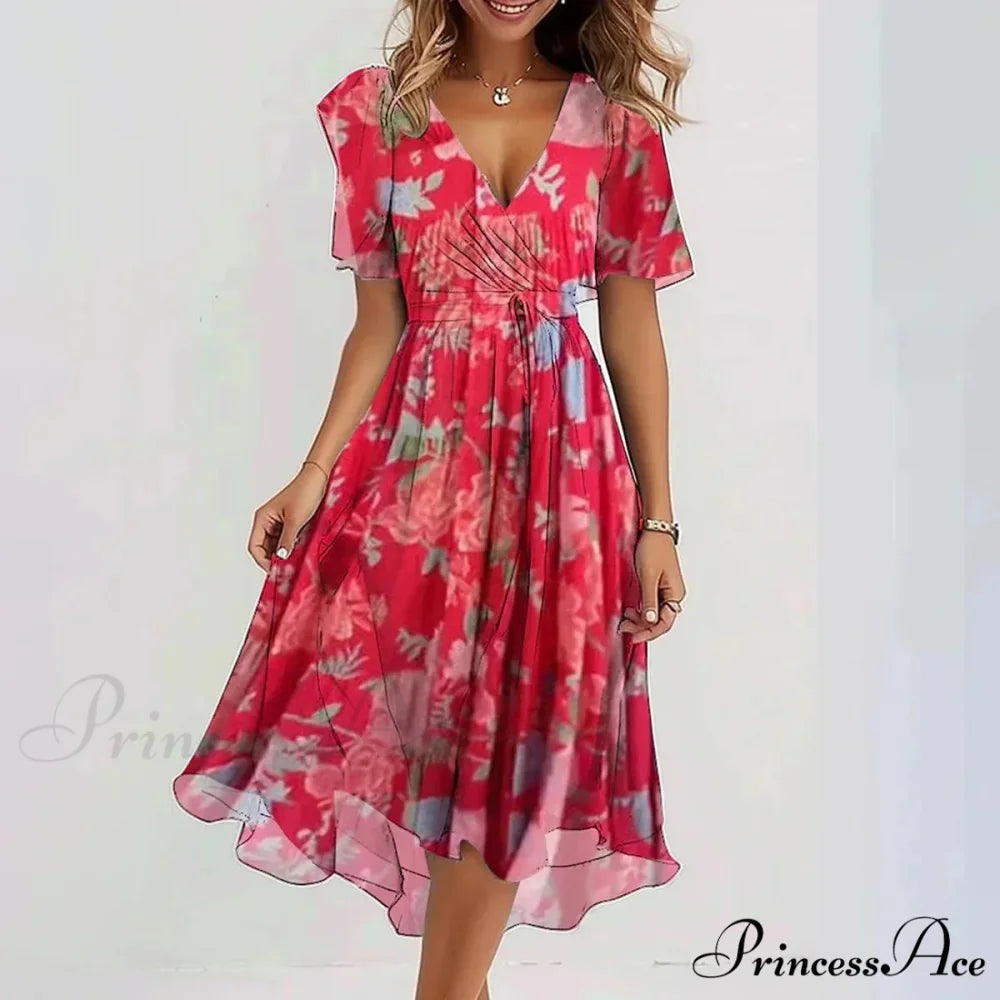 Sheer Blossom Pattern Plunging Neckline Dress