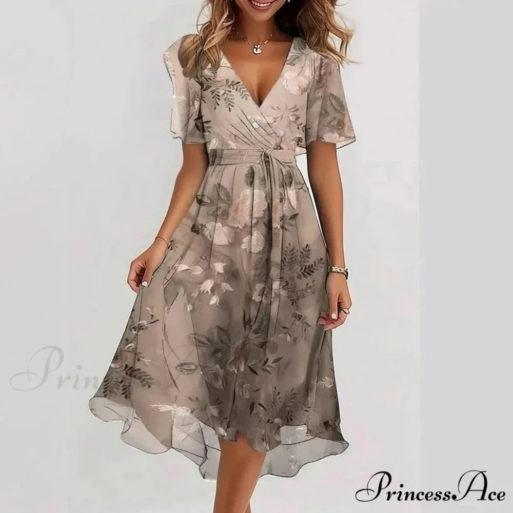 Sheer Blossom Pattern Plunging Neckline Dress