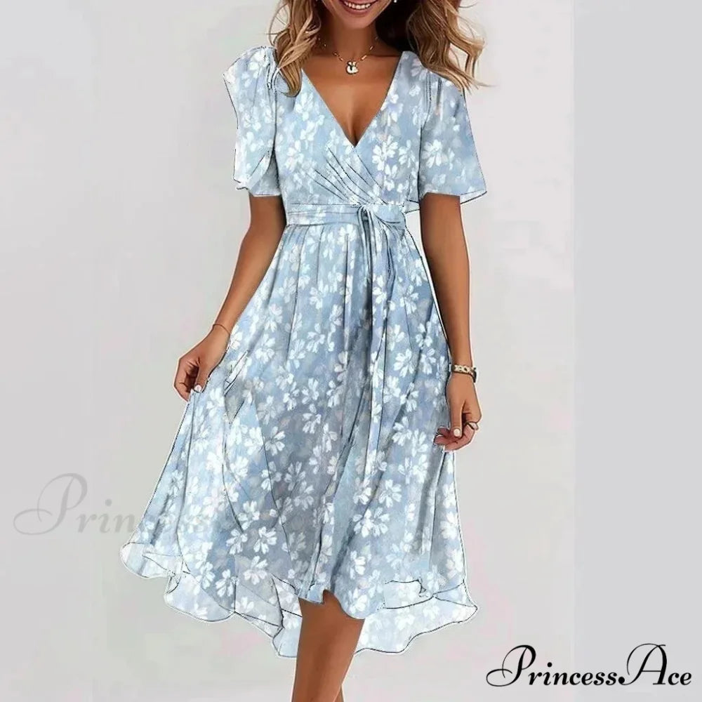 Sheer Blossom Pattern Plunging Neckline Dress