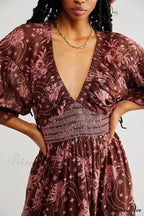 Sheer Extended Sleeve Festive Flower Bohemian Dress