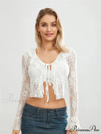 Sheer Flounce Sleeve Lace-Up Transparent Blouse