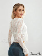 Sheer Flounce Sleeve Lace-Up Transparent Blouse