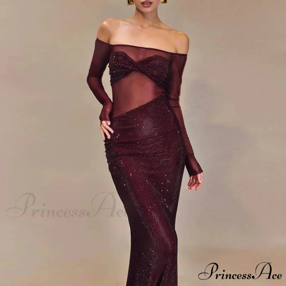 Sheer Mesh Sequin Banquet Party Dress