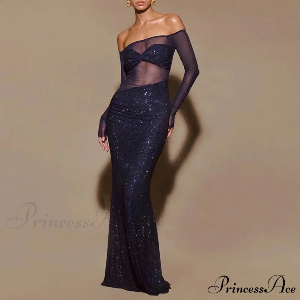 Sheer Mesh Sequin Banquet Party Dress