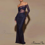 Sheer Mesh Sequin Banquet Party Dress