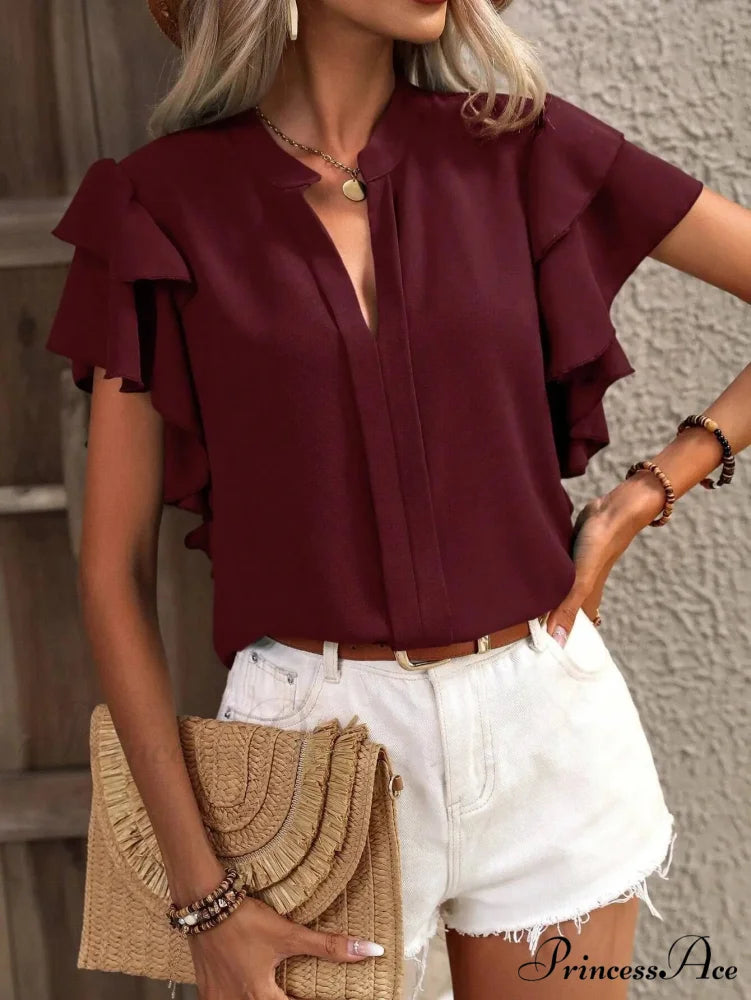 Sheer Plunging Neck Frill Sleeve Top 2000s Top