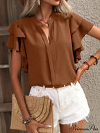 Sheer Plunging Neck Frill Sleeve Top 2000s Top