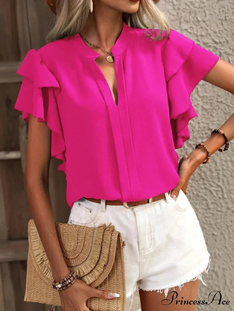 Sheer Plunging Neck Frill Sleeve Top 2000s Top