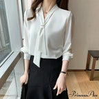 Sheer Plunging Neckline Bow Relaxed Full Sleeve Ivory Top