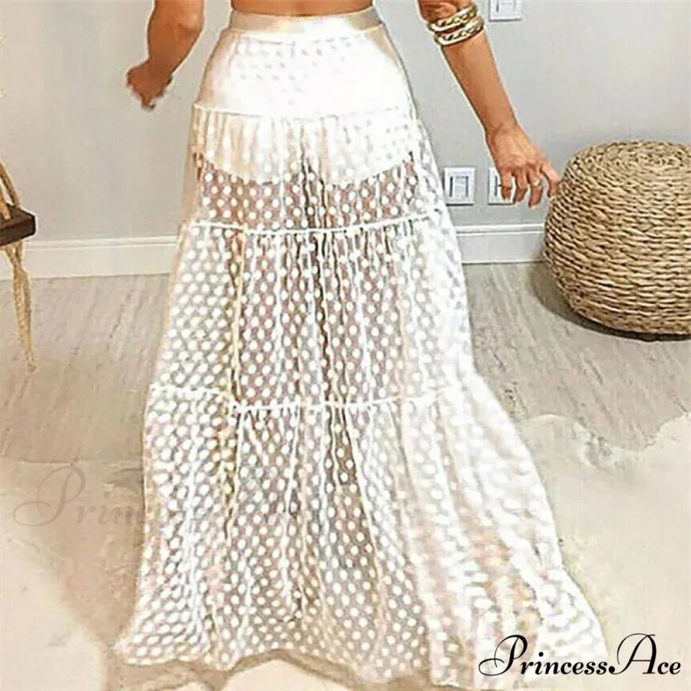 Sheer Polka Dot See-Through Maxi Skirt Marriage Celebration Skirt