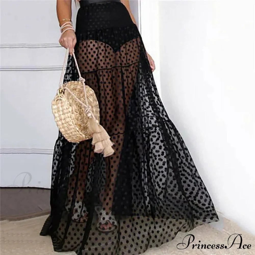 Sheer Polka Dot See-Through Maxi Skirt Marriage Celebration Skirt