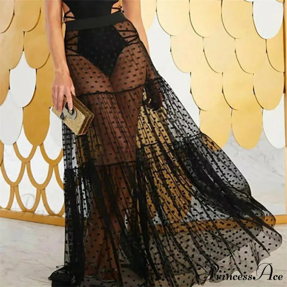 Sheer Polka Dot See-Through Maxi Skirt Marriage Celebration Skirt