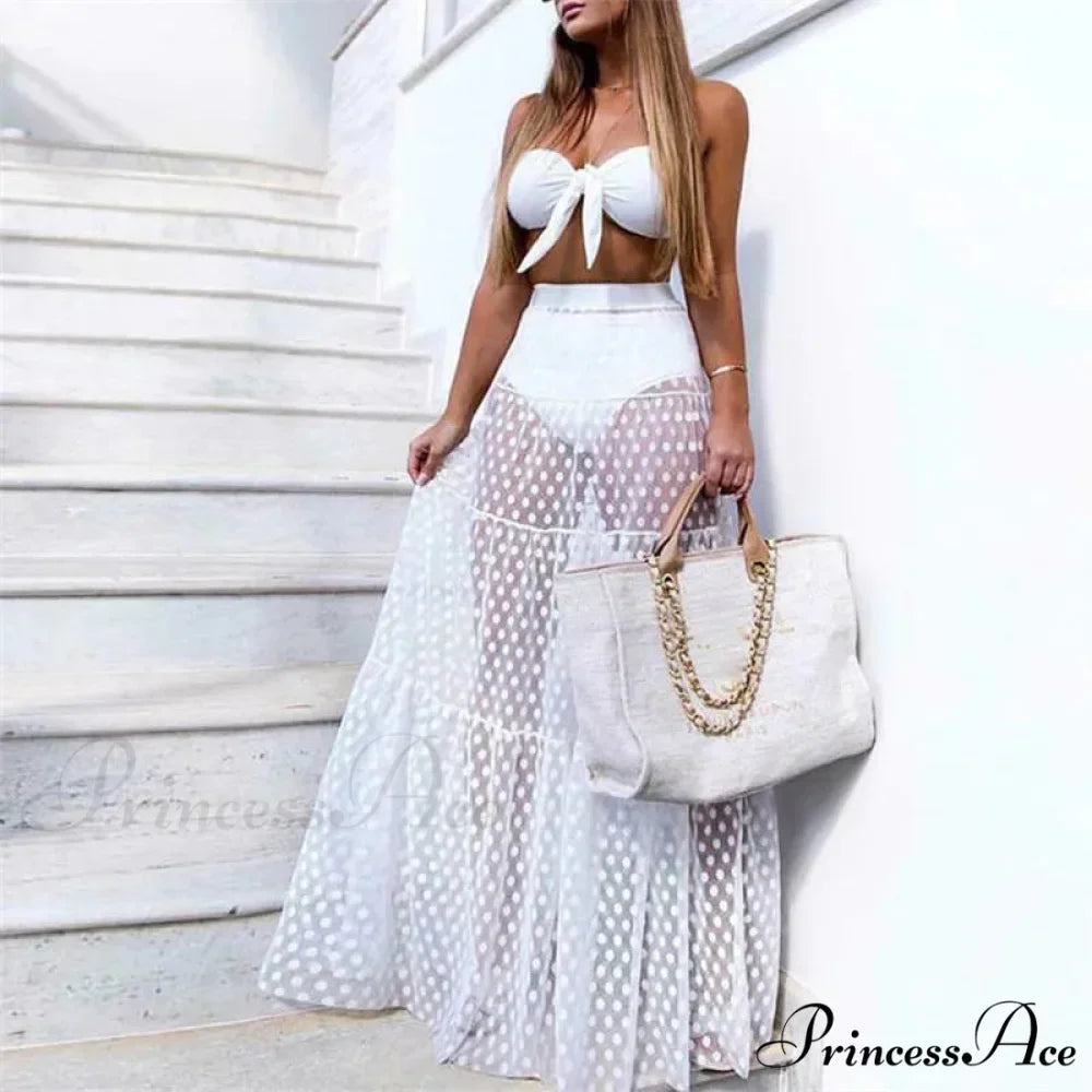 Sheer Polka Dot See-Through Maxi Skirt Marriage Celebration Skirt