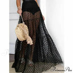Sheer Polka Dot See-Through Maxi Skirt Marriage Celebration Skirt