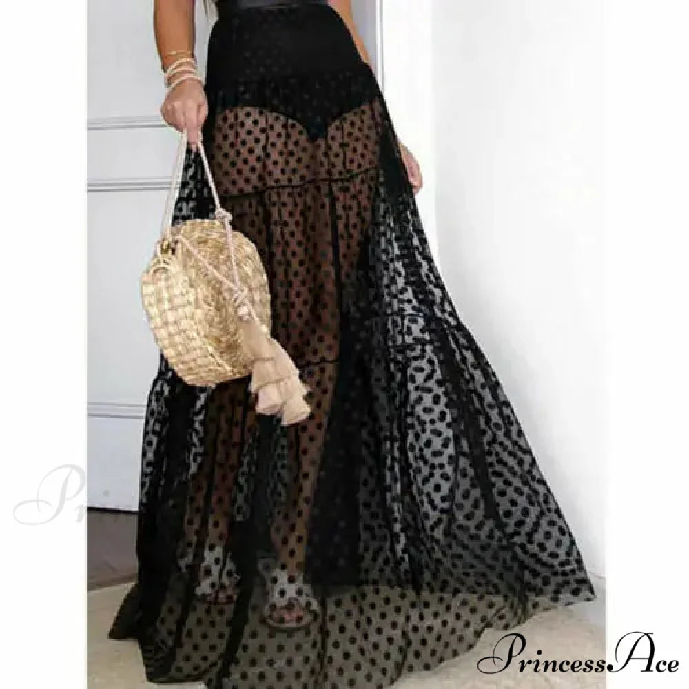 Sheer Polka Dot See-Through Maxi Skirt Marriage Celebration Skirt