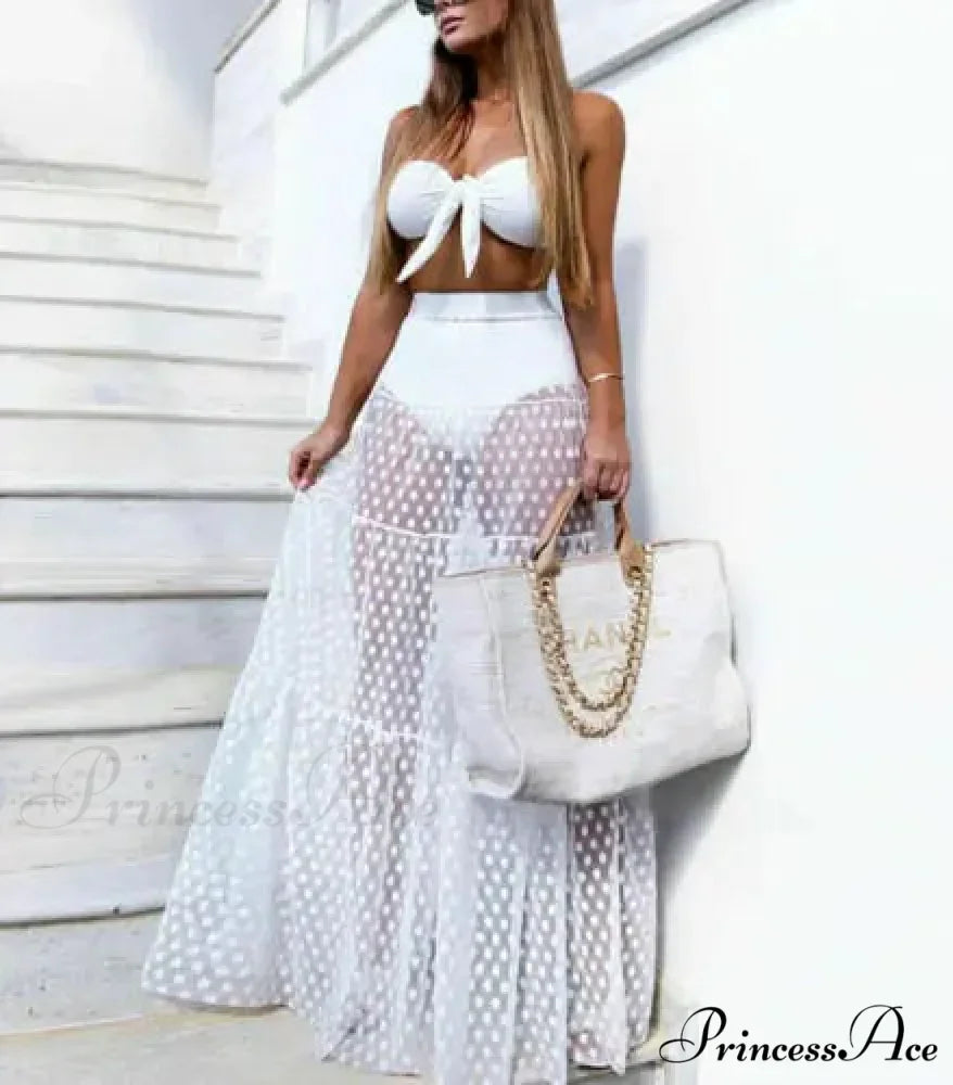 Sheer Polka Dot See-Through Maxi Skirt Marriage Celebration Skirt