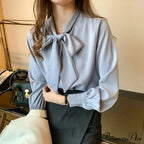 Sheer Ribbon Long Sleeve Workplace Blouse