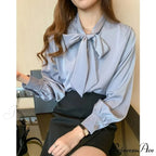 Sheer Ribbon Long Sleeve Workplace Blouse